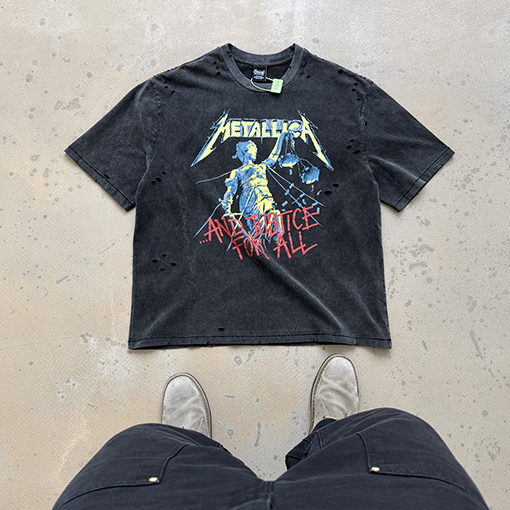 セントマイケル×ベルベルジン×メタリカスーパーコピー 3社コラボレーションのウォッシュ半袖Tシャツ