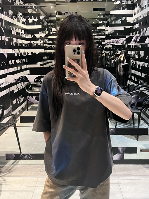 アクネストゥディオズコピー Acne Studios グラデーションホットスタンプロゴレター半袖Tシャツ