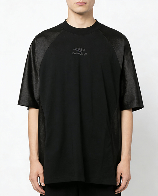 バレンシアガスーパーコピー BALENCIAGA 刺繍入りラグランパッチワーク半袖Tシャツ