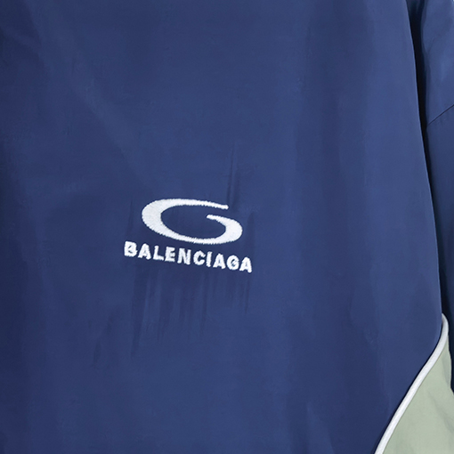 バレンシアガ BALENCIAGA Tracksuit Jacket in Marine Blue ロゴ刺繍カラーブロックプレッピースタイルのスポーツジャケット/ジャケット/ウィンドブレーカー