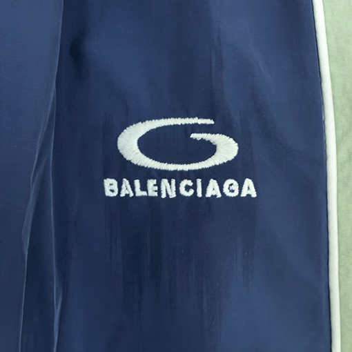 バレンシアガスーパーコピー BALENCIAGA Tracksuit Jacket in Marine Blue ロゴ刺繍カラーブロックプレッピースタイルのトラックパンツ防風パンツストレートレッグパンツ