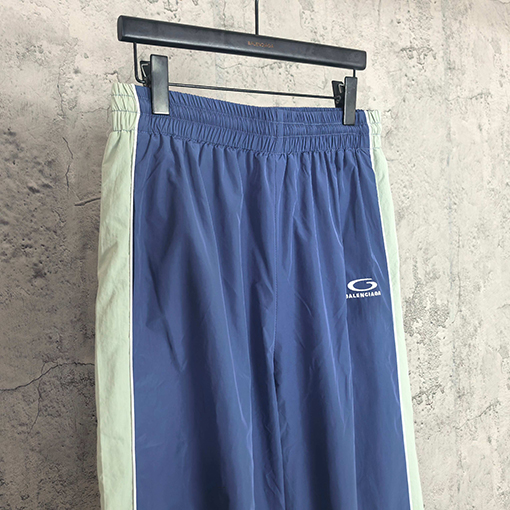 バレンシアガスーパーコピー BALENCIAGA Tracksuit Jacket in Marine Blue ロゴ刺繍カラーブロックプレッピースタイルのトラックパンツ防風パンツストレートレッグパンツ