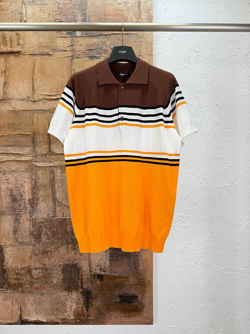 フェンディ ジャカードニットの半袖ポロシャツ