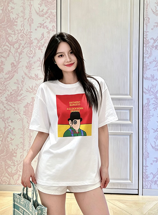 ディオールスーパーコピー Dior ファッションなコミックプリント刺繍入り半袖Tシャツ
