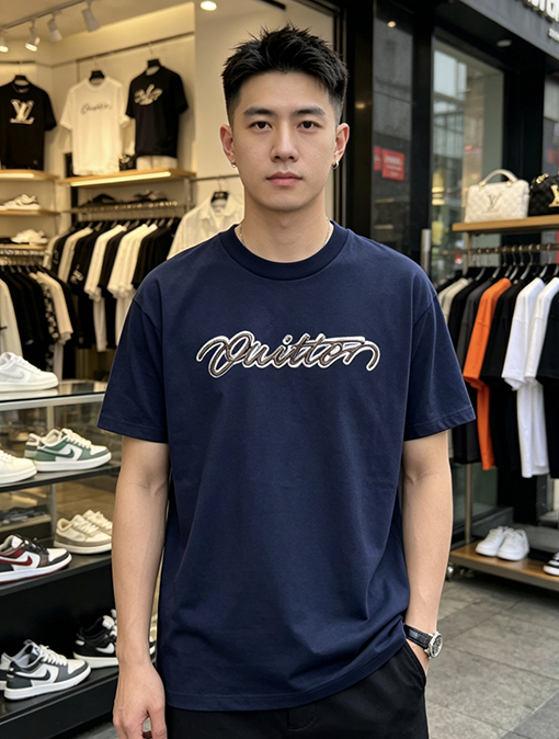 ルイヴィトン スパンコール刺繍入りレター半袖Tシャツ