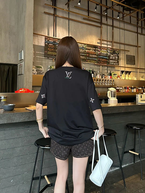 ルイヴィトンコピー ラインストーンモノグラムニット半袖Tシャツ