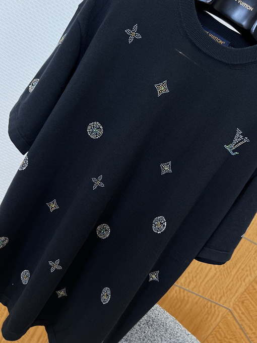 ルイヴィトンコピー ラインストーンモノグラムニット半袖Tシャツ