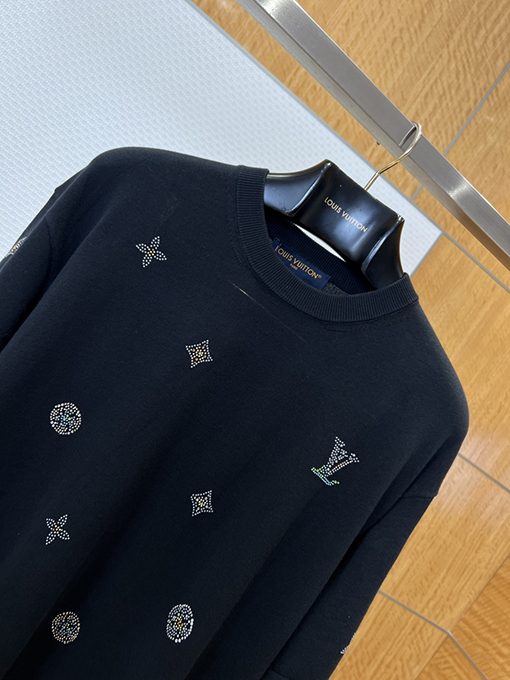 ルイヴィトンコピー ラインストーンモノグラムニット半袖Tシャツ