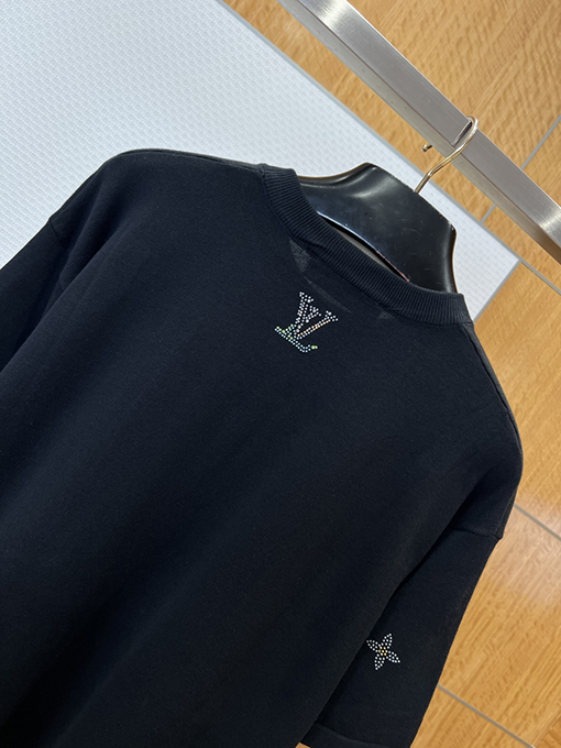 ルイヴィトンコピー ラインストーンモノグラムニット半袖Tシャツ