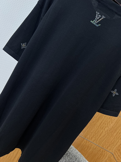 ルイヴィトンコピー ラインストーンモノグラムニット半袖Tシャツ