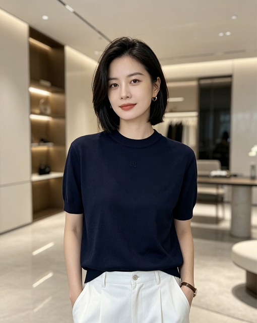 フェンディ ダブルF柄刺繍入りクルーネックニット半袖Tシャツ