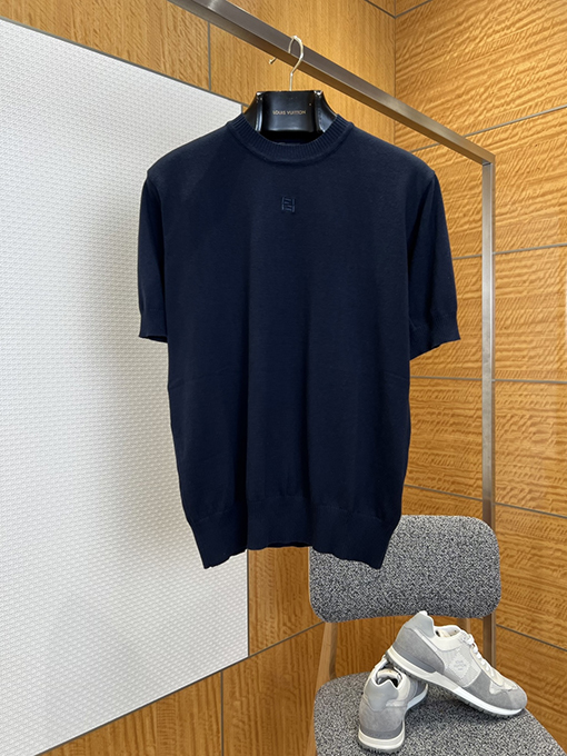 フェンディ ダブルF柄刺繍入りクルーネックニット半袖Tシャツ