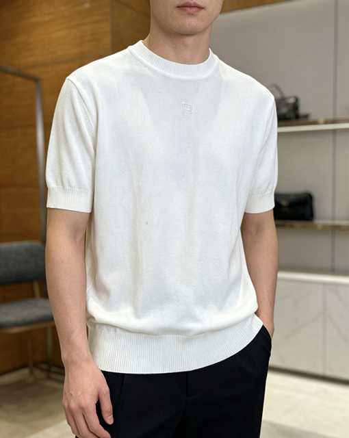 フェンディ ダブルF柄刺繍入りクルーネックニット半袖Tシャツ