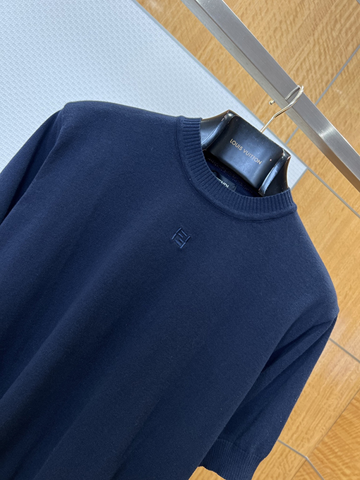 フェンディ ダブルF柄刺繍入りクルーネックニット半袖Tシャツ