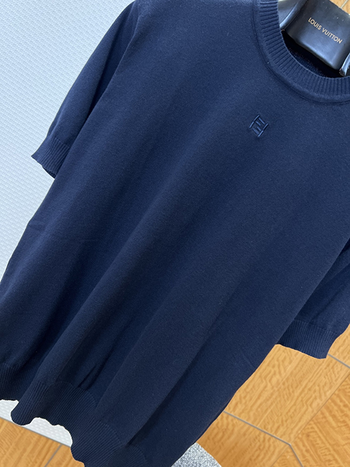 フェンディ ダブルF柄刺繍入りクルーネックニット半袖Tシャツ