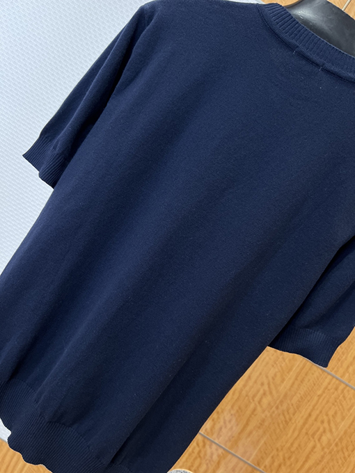 フェンディ ダブルF柄刺繍入りクルーネックニット半袖Tシャツ