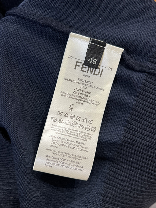 フェンディ ダブルF柄刺繍入りクルーネックニット半袖Tシャツ