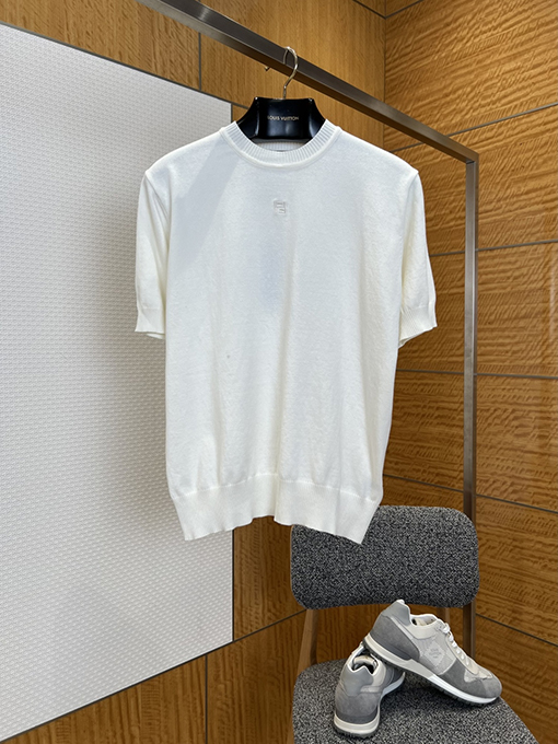 フェンディ ダブルF柄刺繍入りクルーネックニット半袖Tシャツ