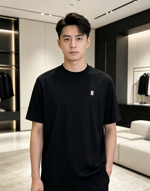 アミコピー クラシックなレターストライプ刺繍入り半袖Tシャツ