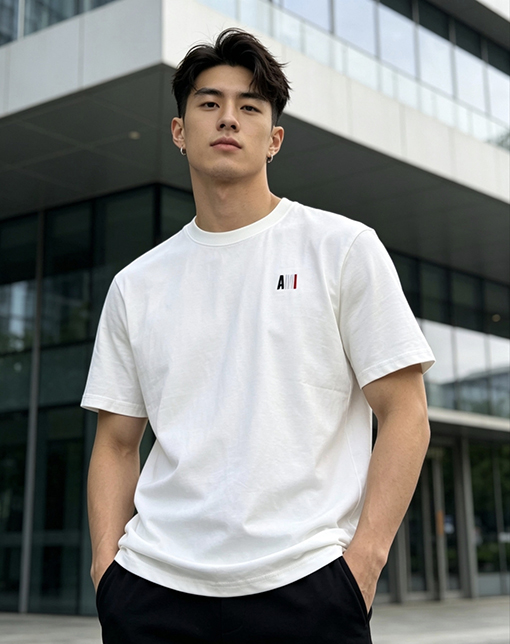 アミコピー クラシックなレターストライプ刺繍入り半袖Tシャツ