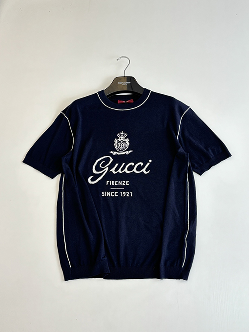 グッチスーパーコピー Gucci Firenze SINCE 1921 ロゴ入り半袖ニットセーター