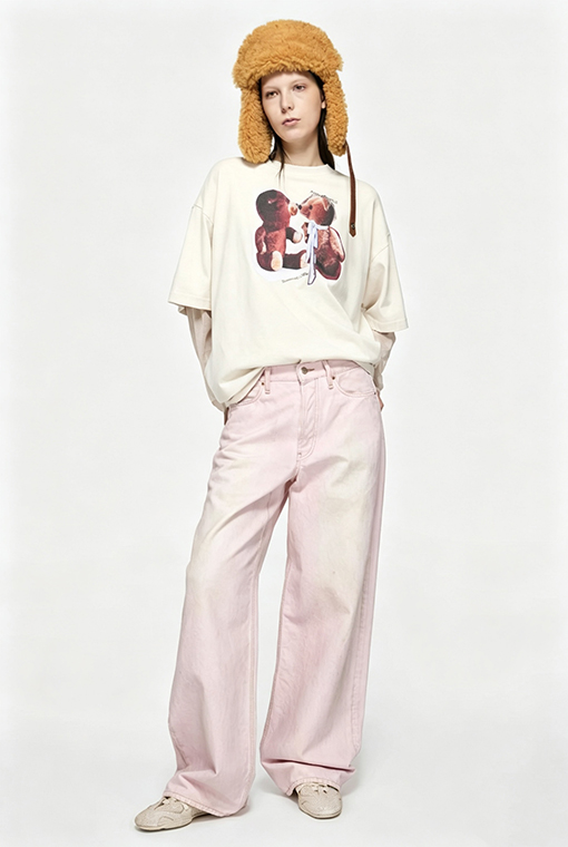 アクネストゥディオズコピー Acne Studios クマ柄プリントの厚半袖Tシャツ