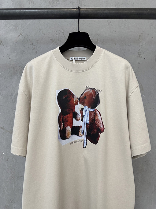 アクネストゥディオズコピー Acne Studios クマ柄プリントの厚半袖Tシャツ