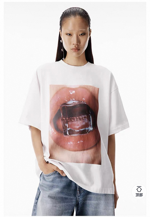 アレキサンダーワンスーパーコピー トレンディな赤いリップの氷のキューブ柄半袖Tシャツ