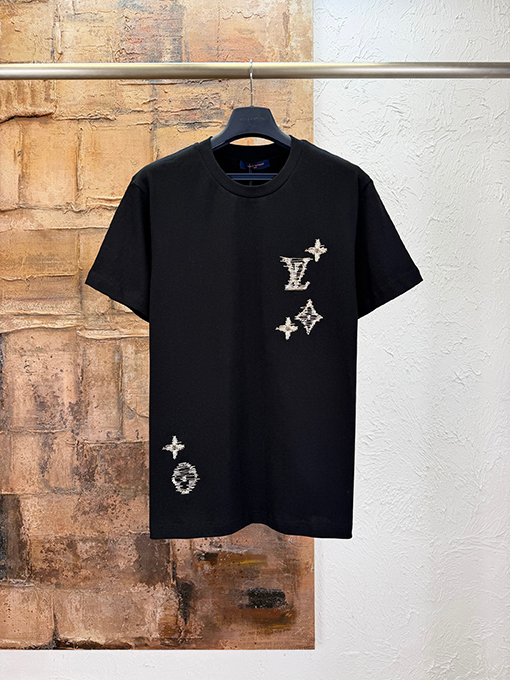 ルイヴィトンコピー 刺繍ロゴ入り半袖Tシャツ
