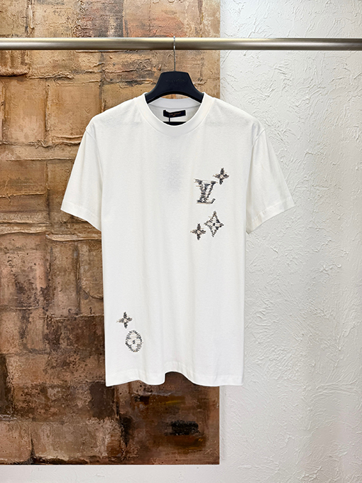 ルイヴィトンコピー 刺繍ロゴ入り半袖Tシャツ