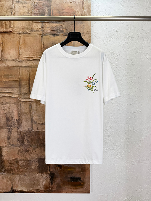 ディオール 組み合わせクラシックな花柄プリントの刺繍と半袖Tシャツ
