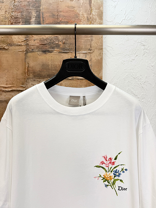 ディオール 組み合わせクラシックな花柄プリントの刺繍と半袖Tシャツ