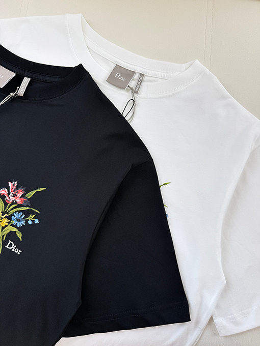 ディオール 組み合わせクラシックな花柄プリントの刺繍と半袖Tシャツ