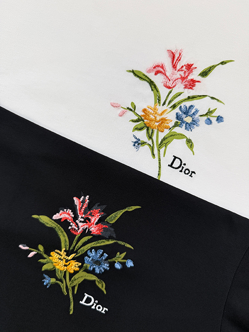 ディオール 組み合わせクラシックな花柄プリントの刺繍と半袖Tシャツ