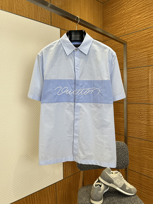 ルイヴィトン カジュアルでクラシックなチェック柄の刺繍入り半袖シャツとショートパンツのセット