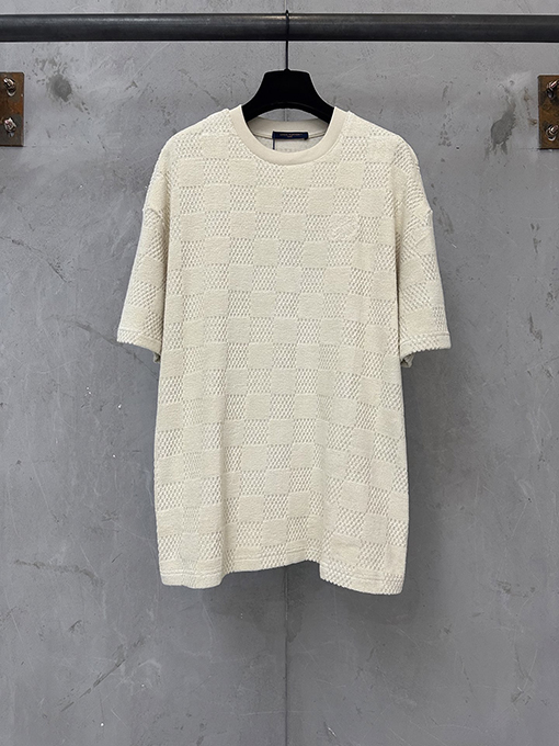 ルイヴィトンコピー クラシックなチェック柄コットンテリージャカード刺繍入り半袖Tシャツ