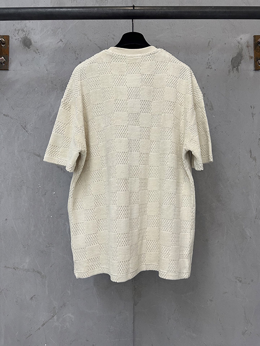 ルイヴィトンコピー クラシックなチェック柄コットンテリージャカード刺繍入り半袖Tシャツ