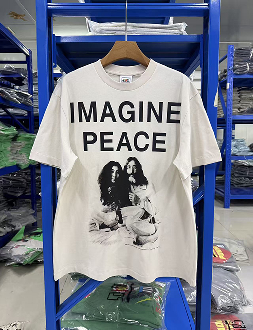 セントマイケルコピー IMAGINE PEACE セメントホワイト カジュアル半袖Tシャツ