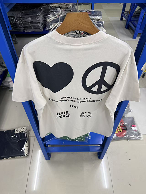 セントマイケルコピー IMAGINE PEACE セメントホワイト カジュアル半袖Tシャツ