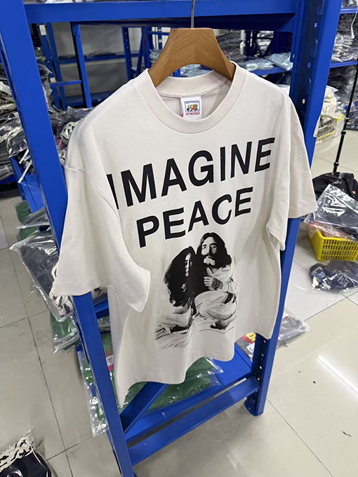 セントマイケルコピー IMAGINE PEACE セメントホワイト カジュアル半袖Tシャツ