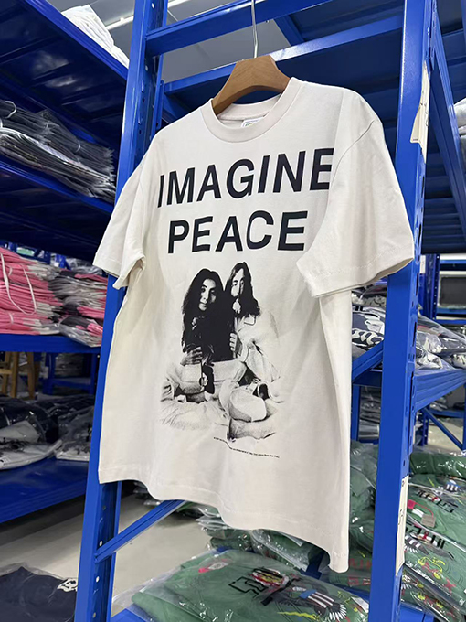 セントマイケルコピー IMAGINE PEACE セメントホワイト カジュアル半袖Tシャツ