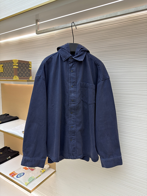 バレンシアガ BALENCIAGA シャツカラーのフード付きデニムジャケット
