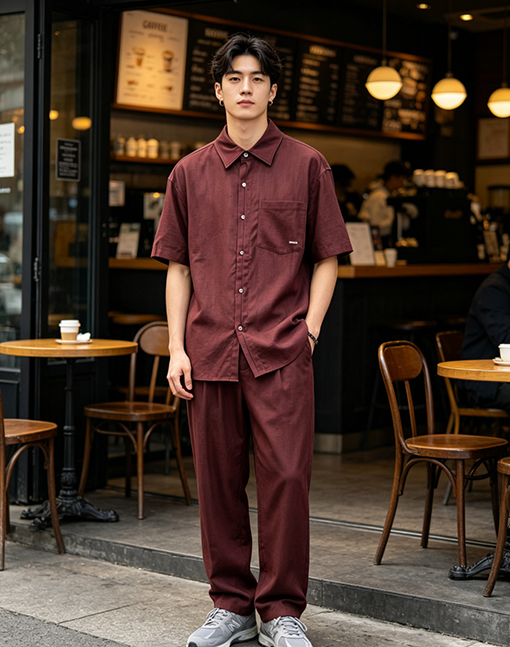 プラダスーパーコピー クラシックなロゴ刺繍入りドレープ半袖シャツとパンツのスーツ