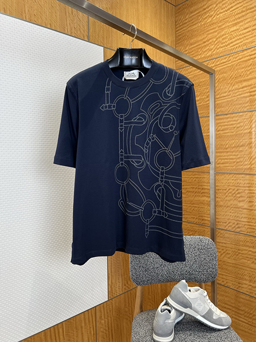エルメス 乗馬ラインプリント半袖Tシャツ