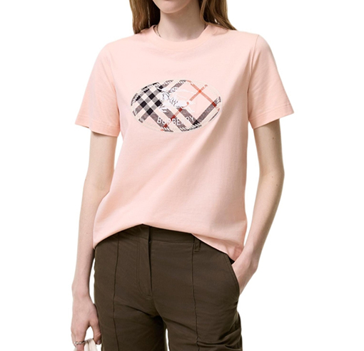 バーバリーコピー 乗馬騎士ロゴ入りチェック柄プリント半袖Tシャツ
