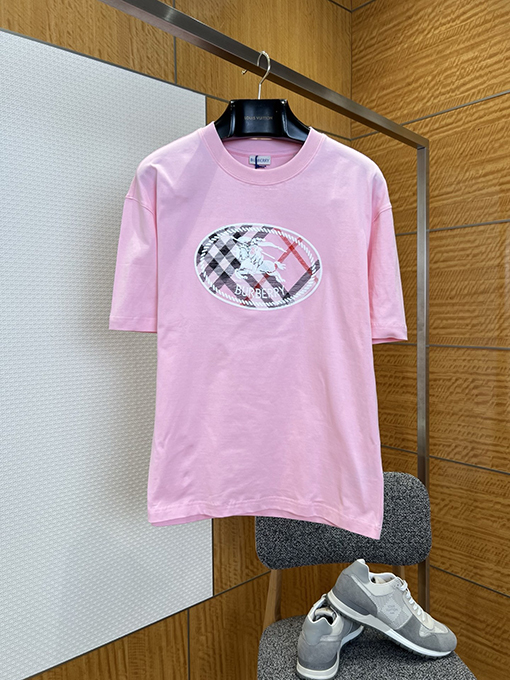 バーバリーコピー 乗馬騎士ロゴ入りチェック柄プリント半袖Tシャツ