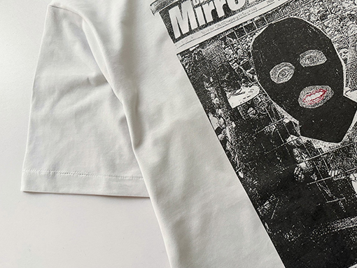 セントマイケル 新聞風マスク姿のポートレートコラージュプリント半袖Tシャツ