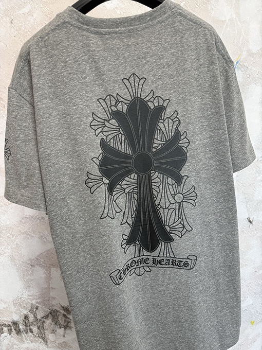 クロムハーツスーパーコピー ヘザーグレーのクロスグレー半袖Tシャツ