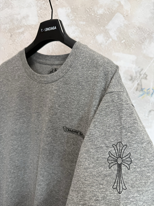 クロムハーツスーパーコピー ヘザーグレーのクロスグレー半袖Tシャツ