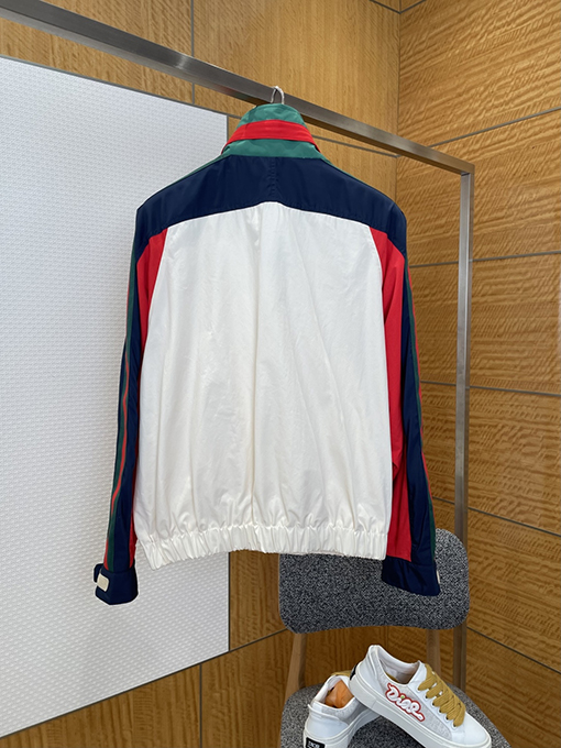 グッチ 刺繍入りカラーブロックリボンスタンドカラージャケット